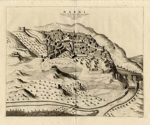 P. Mortier, Veduta della città di Narni, 1724