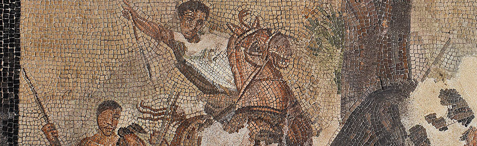Reggio Calabria, emblema con scena di caccia da Tauriana, Palmi, seconda metà del II sec. a.C. (Museo Archeologico Nazionale di Reggio Calabria)